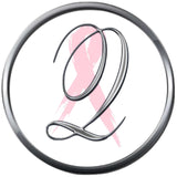 Monogram Alphabet Silver Letter Subtle Pink Breast Cancer Ribbon Survivor Cure By Awareness 18MM - 20MM Snap Jewelry Charm