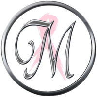 Monogram Alphabet Silver Letter Subtle Pink Breast Cancer Ribbon Survivor Cure By Awareness 18MM - 20MM Snap Jewelry Charm