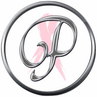 Monogram Alphabet Silver Letter Subtle Pink Breast Cancer Ribbon Survivor Cure By Awareness 18MM - 20MM Snap Jewelry Charm