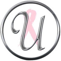 Monogram Alphabet Silver Letter Subtle Pink Breast Cancer Ribbon Survivor Cure By Awareness 18MM - 20MM Snap Jewelry Charm