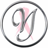 Monogram Alphabet Silver Letter Subtle Pink Breast Cancer Ribbon Survivor Cure By Awareness 18MM - 20MM Snap Jewelry Charm
