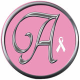 Monogram Alphabet Silver Letter Pink Background Breast Cancer Ribbon Survivor Cure By Awareness 18MM - 20MM Snap Jewelry Charm