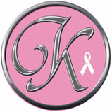 Monogram Alphabet Silver Letter Pink Background Breast Cancer Ribbon Survivor Cure By Awareness 18MM - 20MM Snap Jewelry Charm