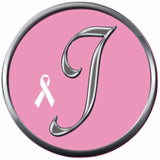 Monogram Alphabet Silver Letter Pink Background Breast Cancer Ribbon Survivor Cure By Awareness 18MM - 20MM Snap Jewelry Charm
