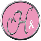 Monogram Alphabet Silver Letter Pink Background Breast Cancer Ribbon Survivor Cure By Awareness 18MM - 20MM Snap Jewelry Charm