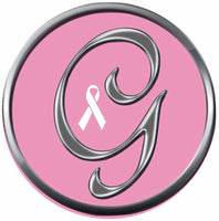 Monogram Alphabet Silver Letter Pink Background Breast Cancer Ribbon Survivor Cure By Awareness 18MM - 20MM Snap Jewelry Charm
