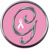 Monogram Alphabet Silver Letter Pink Background Breast Cancer Ribbon Survivor Cure By Awareness 18MM - 20MM Snap Jewelry Charm