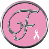 Monogram Alphabet Silver Letter Pink Background Breast Cancer Ribbon Survivor Cure By Awareness 18MM - 20MM Snap Jewelry Charm