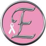 Monogram Alphabet Silver Letter Pink Background Breast Cancer Ribbon Survivor Cure By Awareness 18MM - 20MM Snap Jewelry Charm