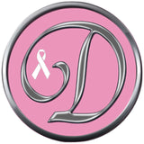 Monogram Alphabet Silver Letter Pink Background Breast Cancer Ribbon Survivor Cure By Awareness 18MM - 20MM Snap Jewelry Charm