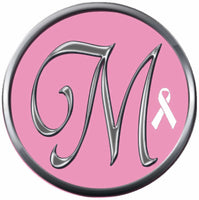 Monogram Alphabet Silver Letter Pink Background Breast Cancer Ribbon Survivor Cure By Awareness 18MM - 20MM Snap Jewelry Charm