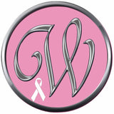 Monogram Alphabet Silver Letter Pink Background Breast Cancer Ribbon Survivor Cure By Awareness 18MM - 20MM Snap Jewelry Charm