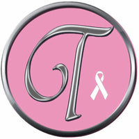 Monogram Alphabet Silver Letter Pink Background Breast Cancer Ribbon Survivor Cure By Awareness 18MM - 20MM Snap Jewelry Charm