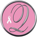 Monogram Alphabet Silver Letter Pink Background Breast Cancer Ribbon Survivor Cure By Awareness 18MM - 20MM Snap Jewelry Charm