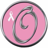 Monogram Alphabet Silver Letter Pink Background Breast Cancer Ribbon Survivor Cure By Awareness 18MM - 20MM Snap Jewelry Charm