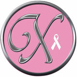 Monogram Alphabet Silver Letter Pink Background Breast Cancer Ribbon Survivor Cure By Awareness 18MM - 20MM Snap Jewelry Charm