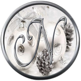 Christmas Silver Ornament & Frosted Pine Cones Monogram Alphabet Letters A - Z For Winter Holidays 18MM - 20MM Snap Charm Jewelry