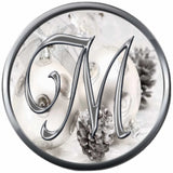 Christmas Silver Ornament & Frosted Pine Cones Monogram Alphabet Letters A - Z For Winter Holidays 18MM - 20MM Snap Charm Jewelry