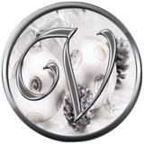 Christmas Silver Ornament & Frosted Pine Cones Monogram Alphabet Letters A - Z For Winter Holidays 18MM - 20MM Snap Charm Jewelry