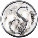 Christmas Silver Ornament & Frosted Pine Cones Monogram Alphabet Letters A - Z For Winter Holidays 18MM - 20MM Snap Charm Jewelry