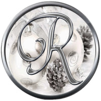 Christmas Silver Ornament & Frosted Pine Cones Monogram Alphabet Letters A - Z For Winter Holidays 18MM - 20MM Snap Charm Jewelry