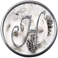 Christmas Silver Ornament & Frosted Pine Cones Monogram Alphabet Letters A - Z For Winter Holidays 18MM - 20MM Snap Charm Jewelry