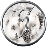 Christmas Silver Ornament & Frosted Pine Cones Monogram Alphabet Letters A - Z For Winter Holidays 18MM - 20MM Snap Charm Jewelry