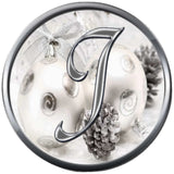 Christmas Silver Ornament & Frosted Pine Cones Monogram Alphabet Letters A - Z For Winter Holidays 18MM - 20MM Snap Charm Jewelry