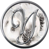 Christmas Silver Ornament & Frosted Pine Cones Monogram Alphabet Letters A - Z For Winter Holidays 18MM - 20MM Snap Charm Jewelry