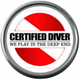 Certified Diver Play In Deep End Dive Flag Open Water Scuba Ocean Diver 18MM - 20MM Snap Jewelry Charm
