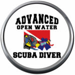 Advanced Open Water Scuba Diver Dive Flag Fins Red White Diver Down Flag 18MM - 20MM Snap Charm