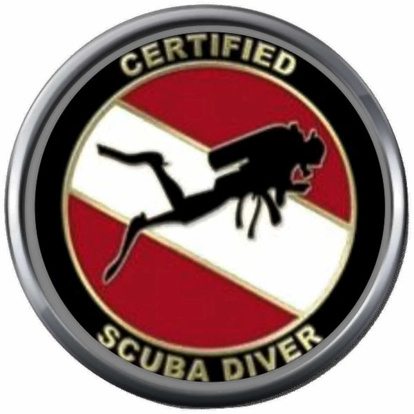 Certified Scuba Diver On Dive Flag Certified Open Water Scuba Ocean Diver 18MM - 20MM Snap Jewelry Charm