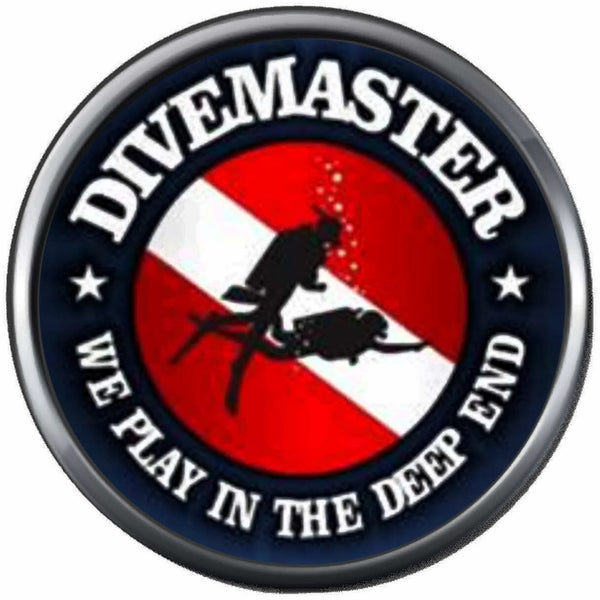 Blue Divemaster Dive Master Play In Deep End Scuba Diver Down Flag 18MM - 20MM Snap Charm