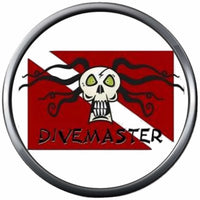 Divemaster Certification Dreadlock Skull Scuba Diver Down Flag Red White 18MM - 20MM Snap Jewelry Charm