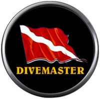 Wavy Dive Flag On Black Dive Master Divemaster Open Water Scuba Ocean Diver 18MM - 20MM Snap Jewelry Charm