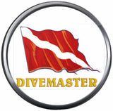 Divemaster Certification Ocean Water Wavy Scuba Diver Down Flag Red White 18MM - 20MM Snap Jewelry Charm