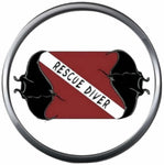Rescue Diver Manta Ray On Scuba Diver Down Flag Red White 18MM - 20MM Snap Jewelry Charm