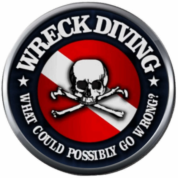 Blue Wreck Diver Skull Cross Bones What Could Go Wrong Scuba Diver Down Flag 18MM - 20MM Snap Charm
