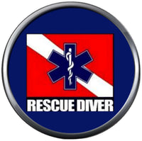 Rescue Diver Maltese Medic Cross Snake On Diver Down Flag 18MM - 20MM Snap Charm