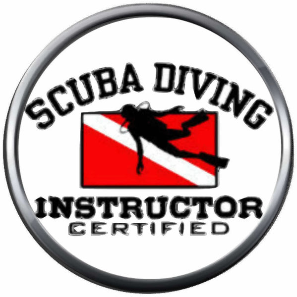 Open Water Scuba Diver Instructor Certified Fins Scuba Diver Down Flag Red White 18MM - 20MM Snap Jewelry Charm