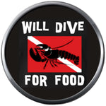 Lobster Will Dive For Food Scuba Diver Dive Flag Fins Red White Diver Down Flag 18MM - 20MM Snap Charm New Item