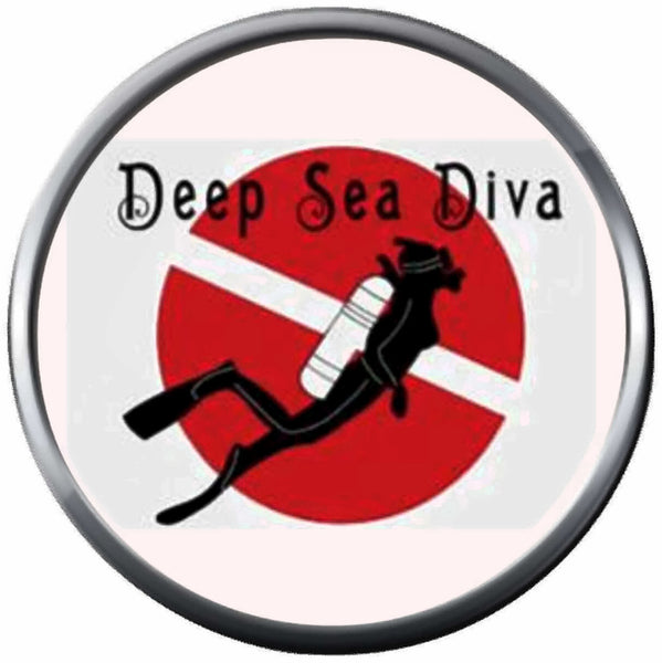 Deep Sea Diva Scuba Diver Certified Open Water Fins Dive Flag Red White 18MM - 20MM Snap Jewelry Charm