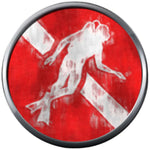 Chalky Art Scuba Diver On Dive Flag Fins Red White Diver Down Flag 18MM - 20MM Snap Charm New Item