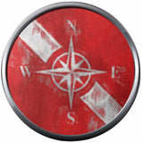 Chalky Art Nautical Compass On Dive Flag Fins Red White Diver Down Flag Scuba 18MM - 20MM Snap Charm New Item