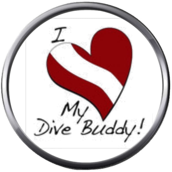 Scuba Dive Diver Down Flag I Love My Dive Buddy Heart 18MM - 20MM Snap Charm