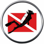 Female Diver On Red White Scuba Diver Down Dive Flag 18MM - 20MM Snap Jewelry Charm New Item