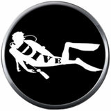 Scuba Diver Dive On Black Mask Fin Regulator 18MM - 20MM Snap Jewelry Charm New Item