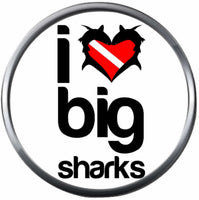 Scuba Dive Diver Down Flag I Love Big Sharks Heart 18MM - 20MM Snap Charm