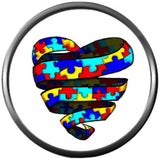 Puzzle Ribbon Heart Autism Awareness Support Charm For 18MM - 20MM Fashion Snap Jewelry