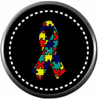 Autism Puzzle Ribbon On Black Awareness Support Charm For 18MM - 20MM Fashion Snap Jewelry